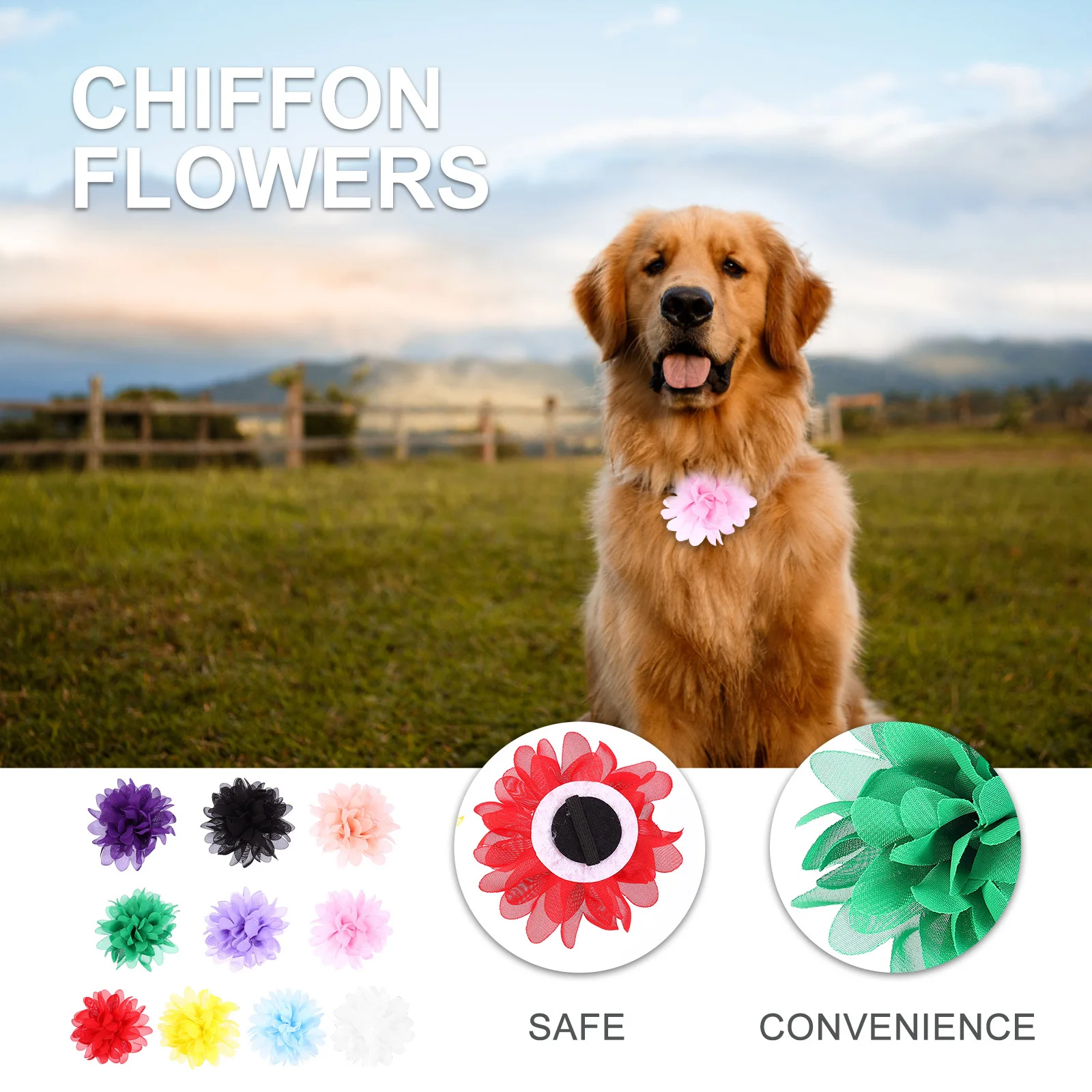

10Pcs Pet Collar Flowers Mixed Style Chiffon Cloth Lightweight Decorative Accessories for Dogs Puppies Cats