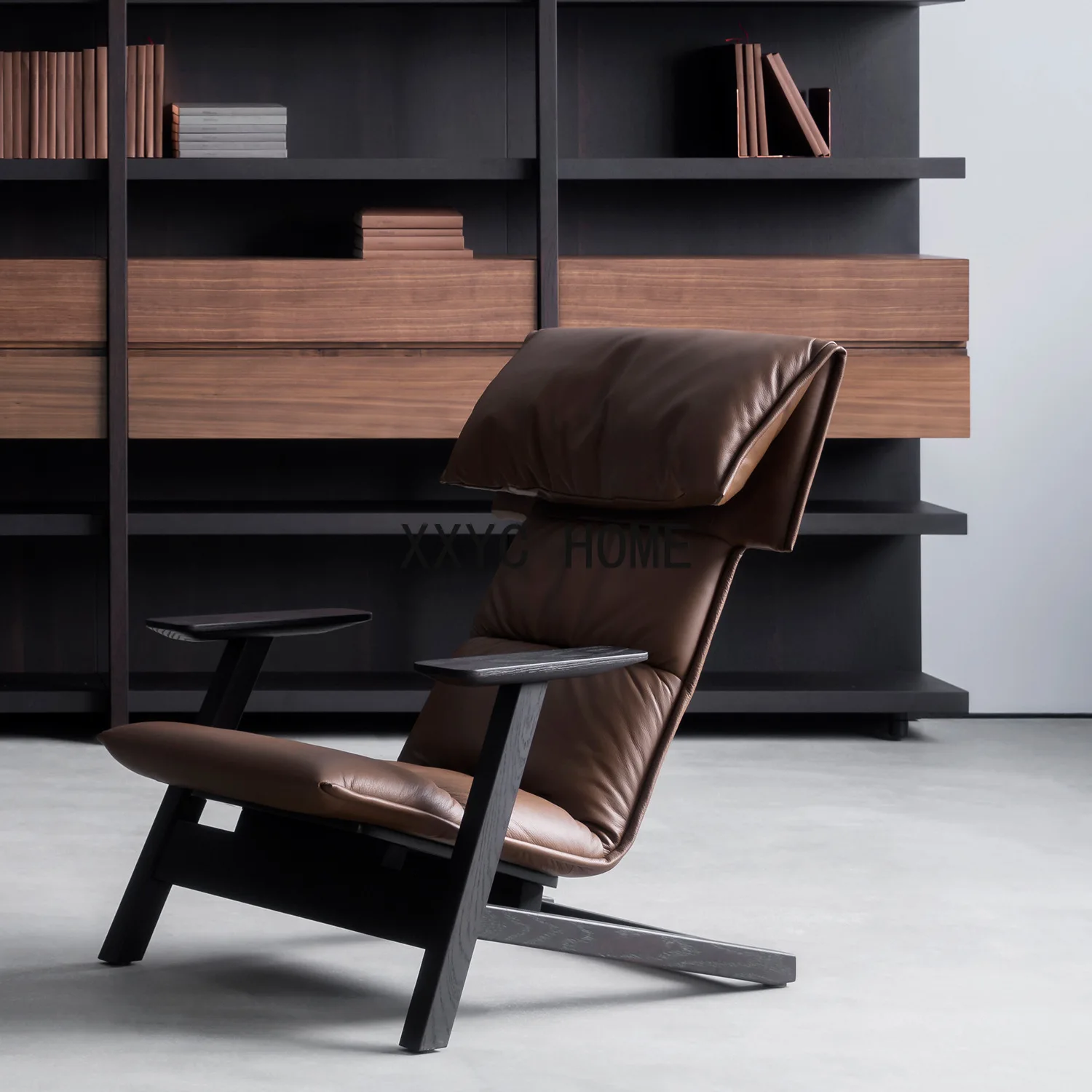 

Nordic solid wood casual single sofa chair modern light luxury sofa living room leather study designer retro chair