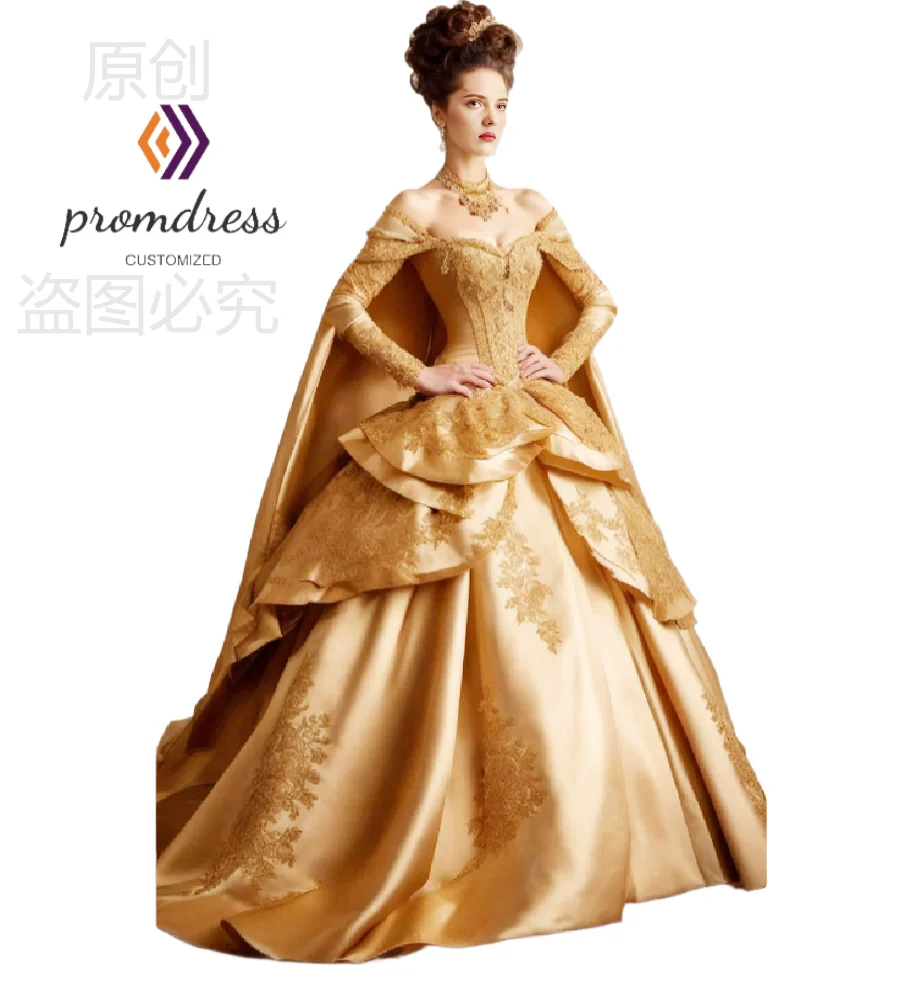 

Historical Costume Queen Elizabeth Evening Dress With Cape Vintage Gold Marie Antoinette Renaissance Prom Dress Victorian Party