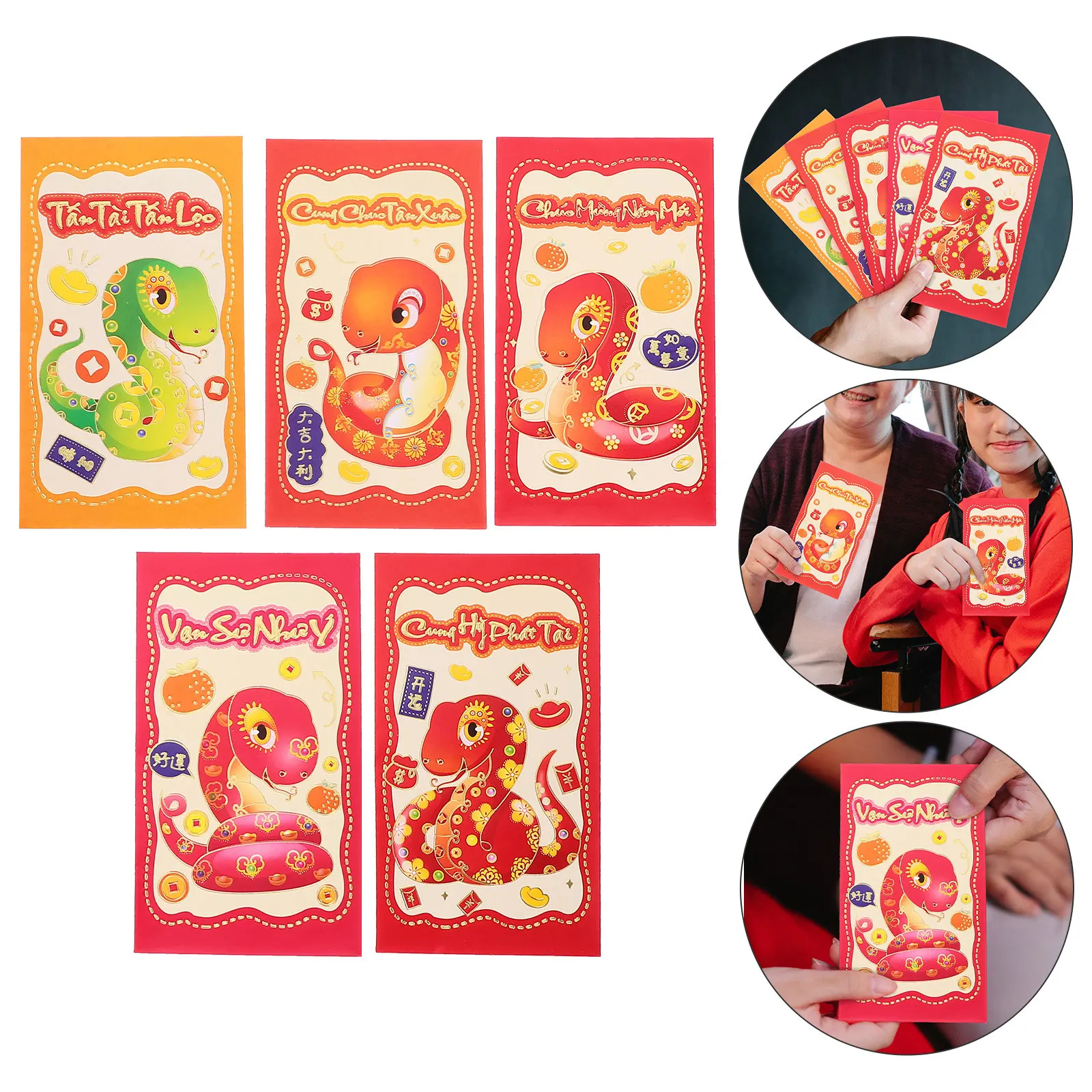 

30Pcs Red Envelope Lunar New Year 2025 Year of The Snake Cartoon Snake Design Lucky Money Pocket Hong Bao Money Bag for Spring