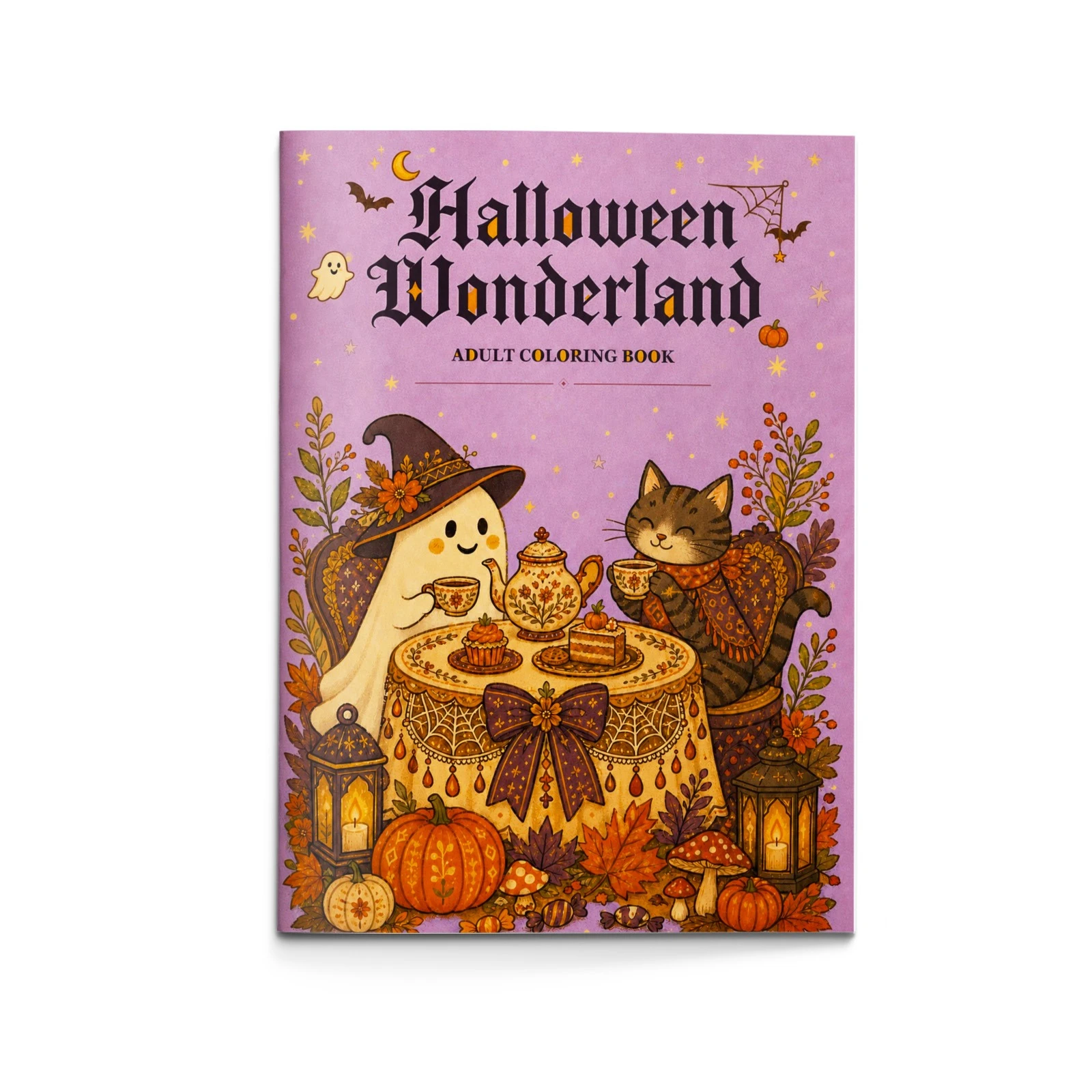 Halloween Wonderland Adult Coloring Book - Cozy Halloween Coloring Pages with Cute Ghosts, Cats, Pumpkins, Tea Parties