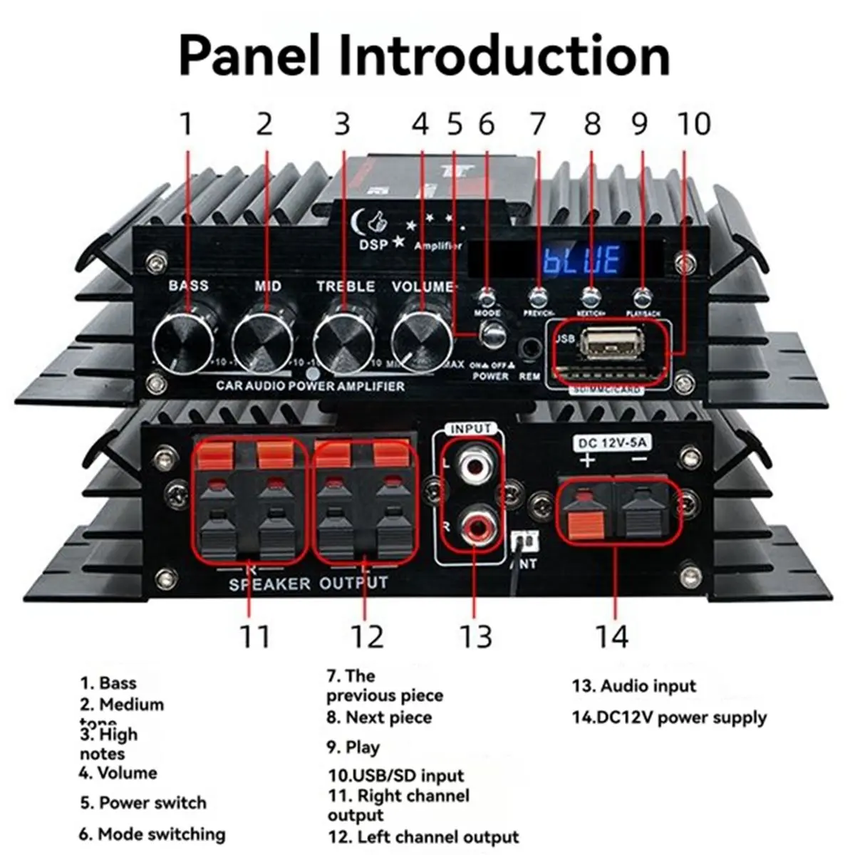 

USB Bluetooth 5,0 усилитель 4-канальный 12 В Hi-Fi стерео усилитель звука для автомобиля домашний компьютер музыка без потерь