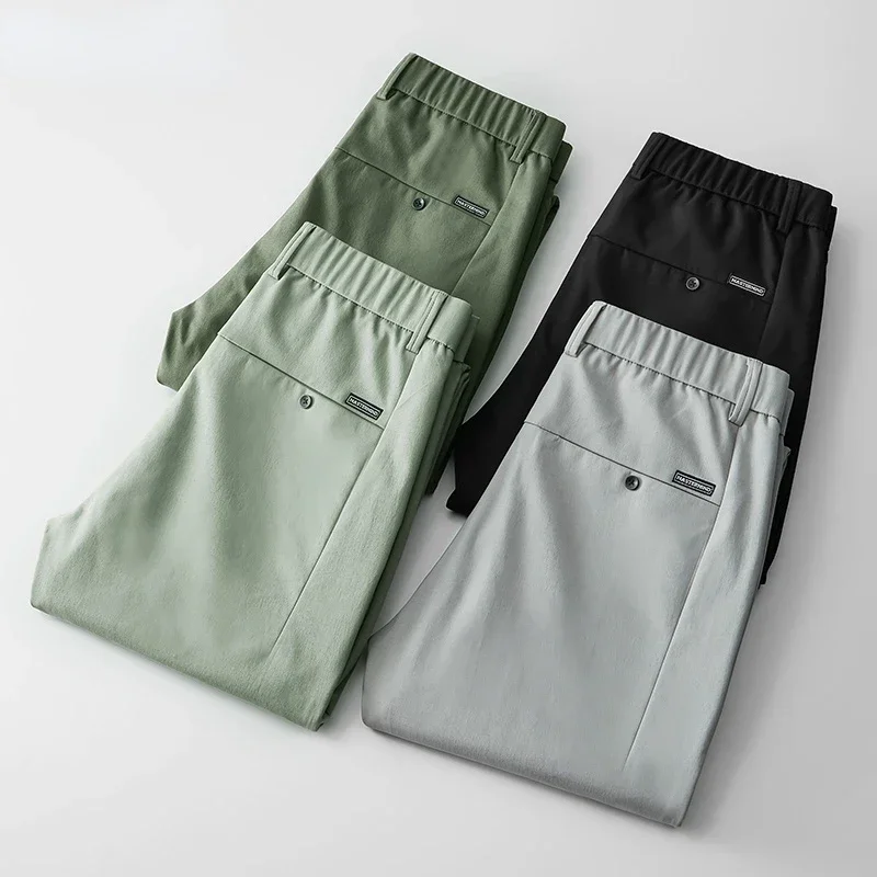 

2024 Spring Summer Pants Mens Stretch Korean Casual Slim Fit Elastic Waist Business Classic Trousers Male Black Gray 28-38