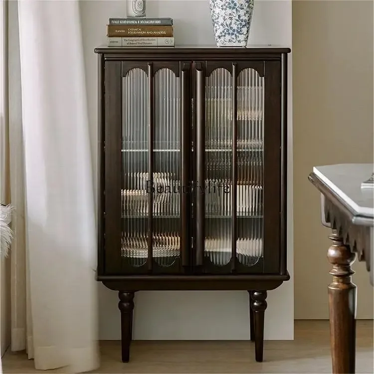

56American solid wood home storage high edge cabinet French retro corridor living room bedroom decorative cabinet