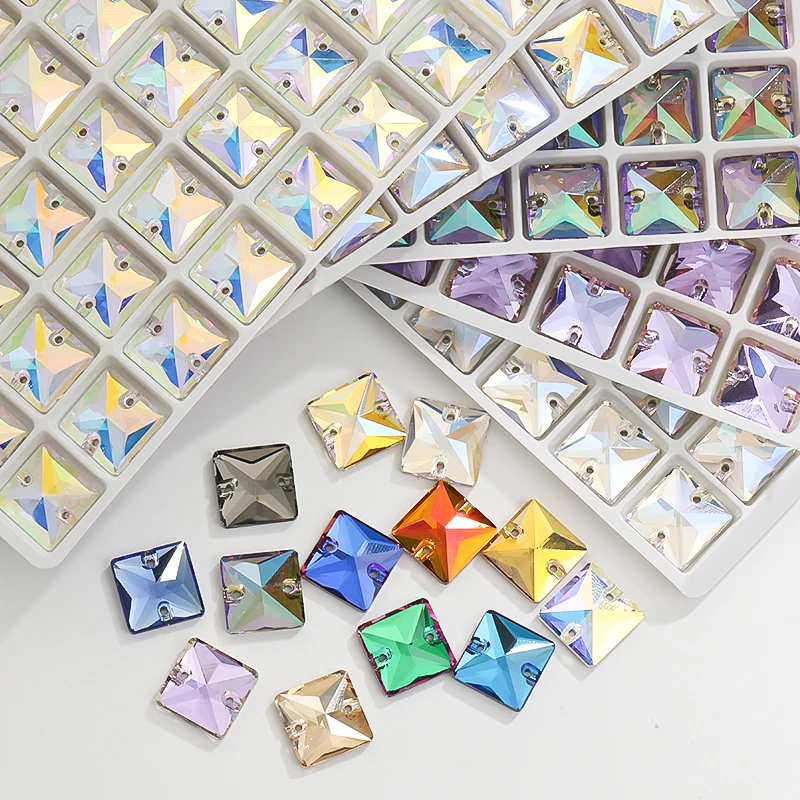 Square Flatback Glass Sew on Crystal Stones For Needlework Rhinestones For Dress Decoration Rhinestones For Crafts Beeds Strass