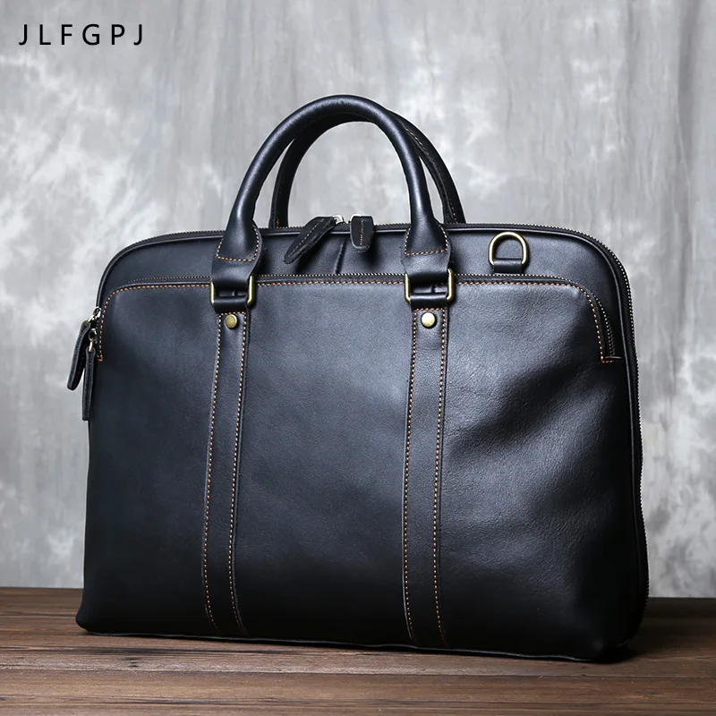 

JLFGPJ Men's Genuine Leather Casual Handbag Top Layer Cowhide Business Briefcase Suitable for 15.6-inch Laptops