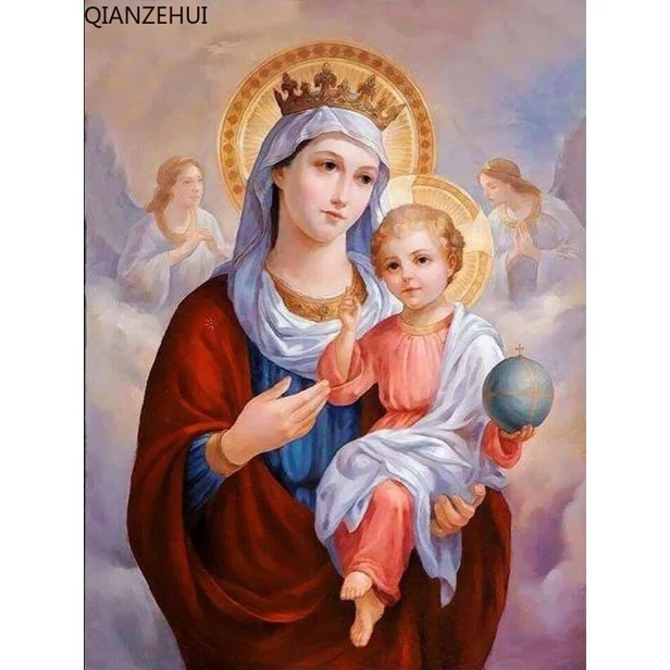 

DIY full Diamond Embroidery,Round Diamond Religious figures Jesus,Virgin Mary Living room decoration rhinestone Diamond painting