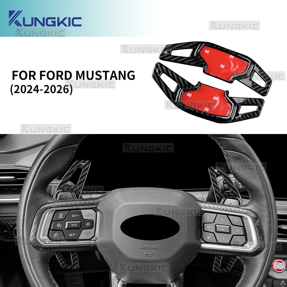 

Hard Dry Carbon Fiber For Ford Mustang GT Dark Horse EcoBoost 2024 2025 2026 Car Steering Wheel Shift Paddle DSG Extension Trim