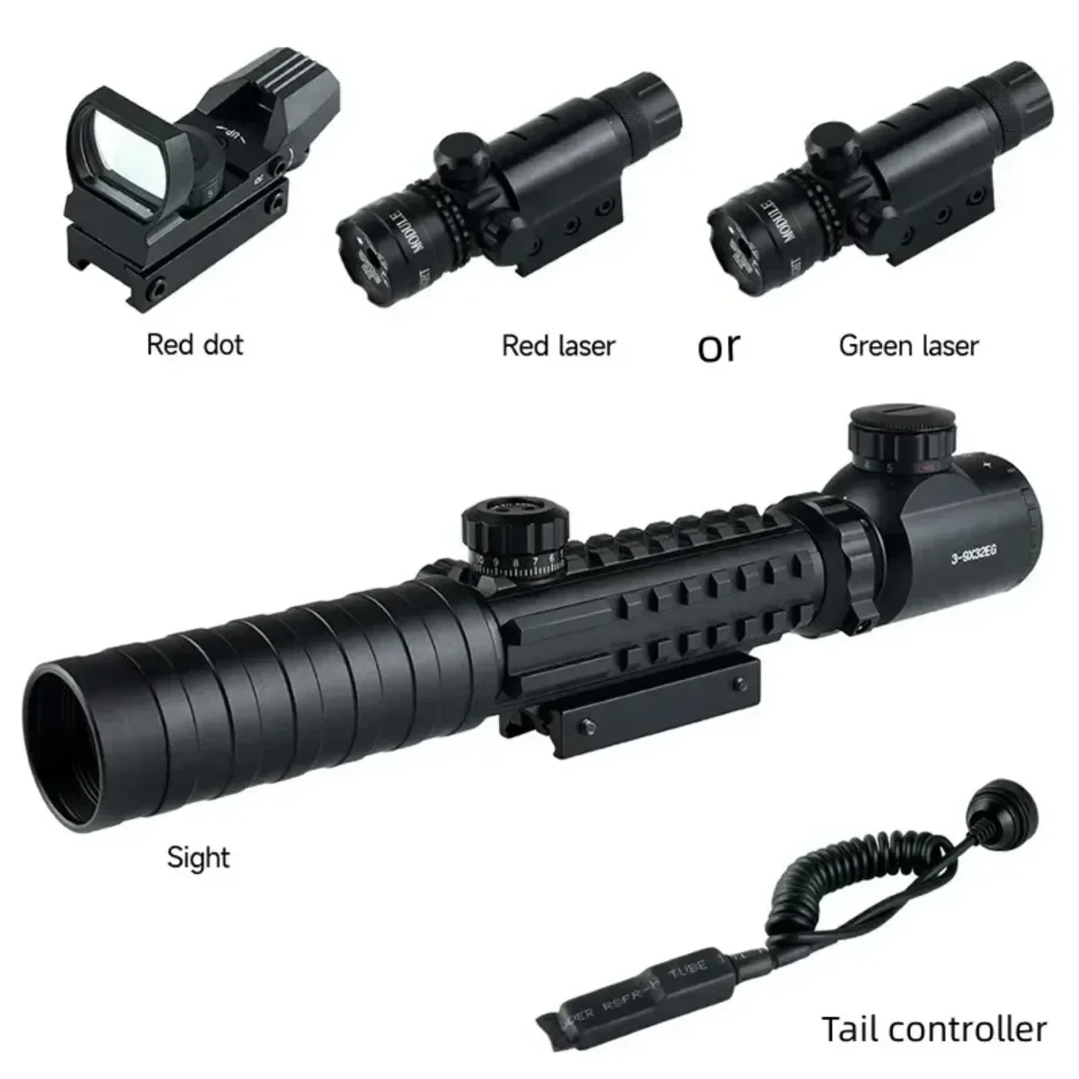 3-9X32 EGC Tactical Rifle Scope HD101 4 Reflex Reticle Dot with Red/Green Laser Illuminated Hunting Airsoft Scope for 20mm Rail