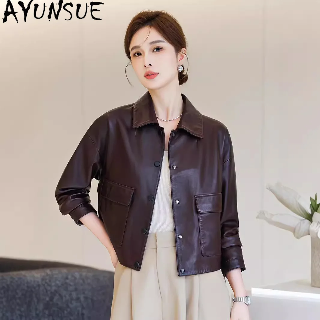 AYUNSUE Real Leather Jacket Women 2025 Genuine Sheepskin Coat Motocycle Jackets Streetwear Spring Autumn Clothes Jaqueta Couro