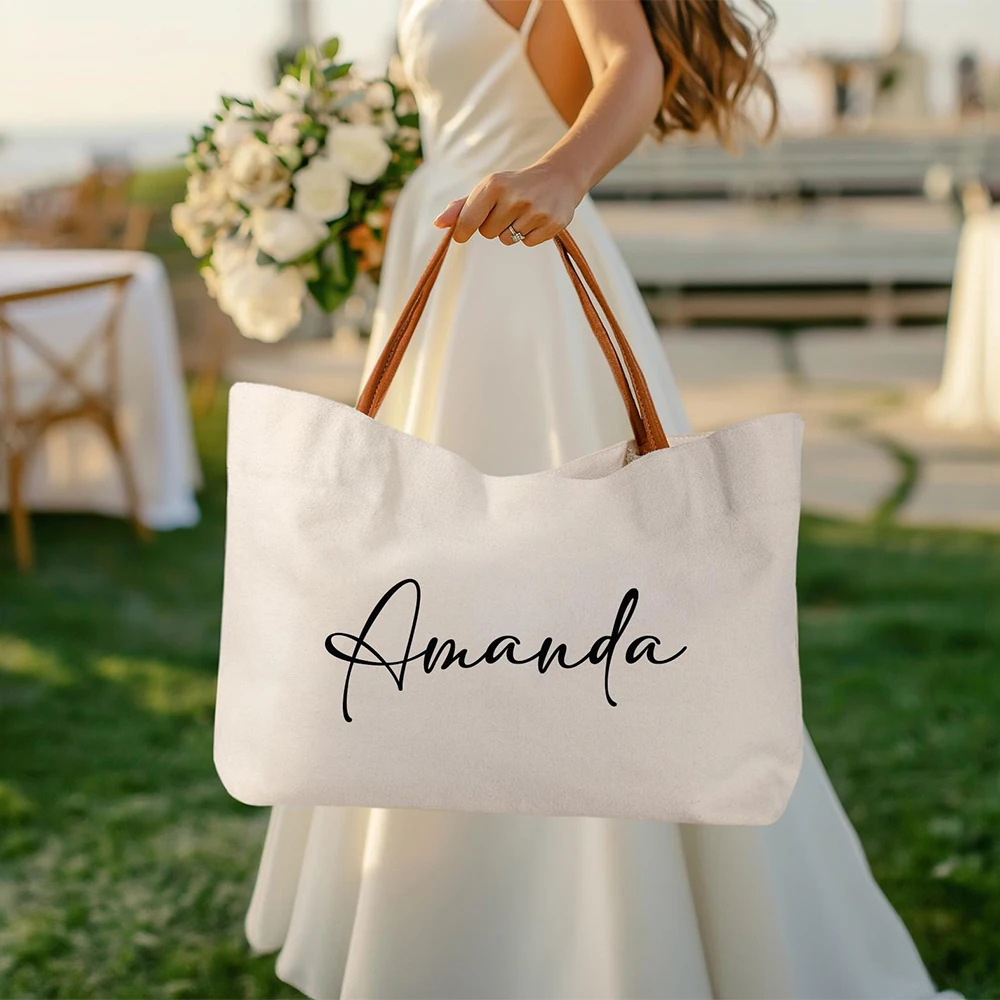 Personalized Bridesmaid Tote Bags Custom Bachelorette Party Handbag Wedding Simple Solid Color Shoulder package  Bridesmaid Gift