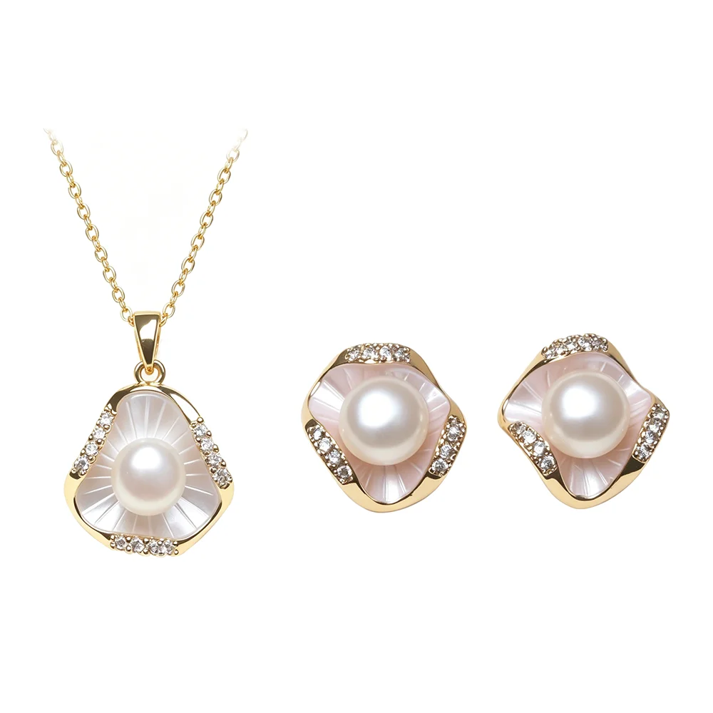 Echtes Naturperlen-Set mit Halskette und Ohrringen für Damen, zartes Süßwasserperlen-Set, Geschenk für Ehefrau oder Mutter zum Jahrestag, Weiß-Lila – Detail 1