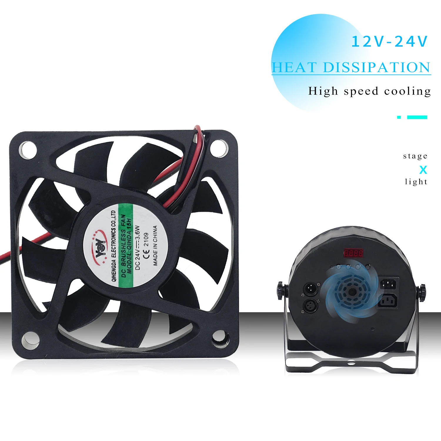 Stage Par Light System Cooling Fan 12V/24V, Suitable For 9x12W, 12x12W, 18x12W, 24x12W, 54x3W,