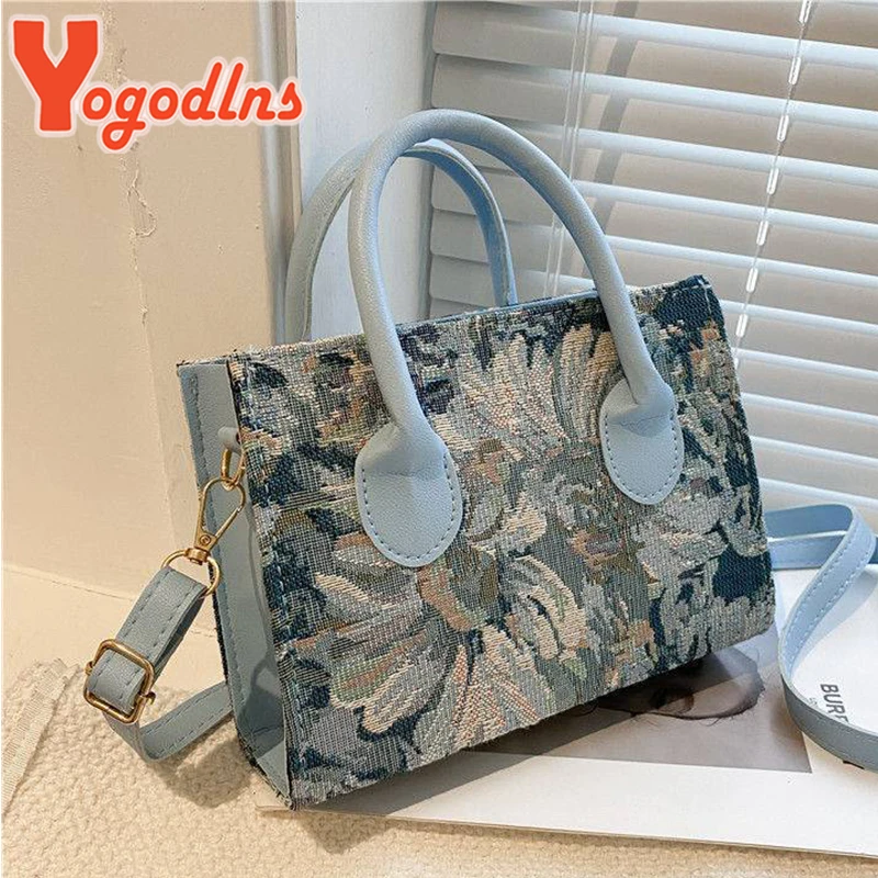 Yogodlns Floral Graphic Satchel Bag For Women Fashion Mini Square Bag Fashion Portable Handbag Designer Shoulder Crossbody Bags