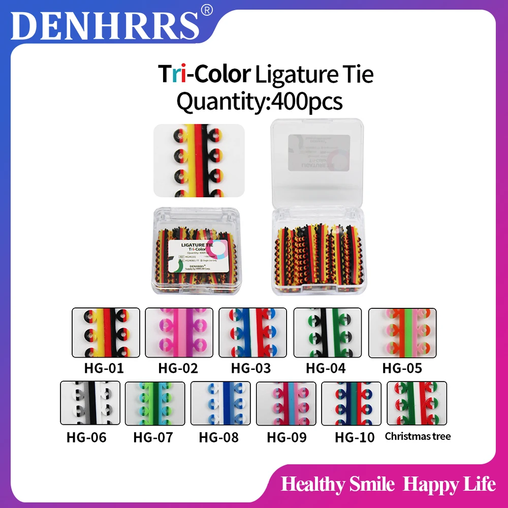 400Pcs/Box 25Sticks Orthodontic Dental Triple Tone Elastic Ligature Ties