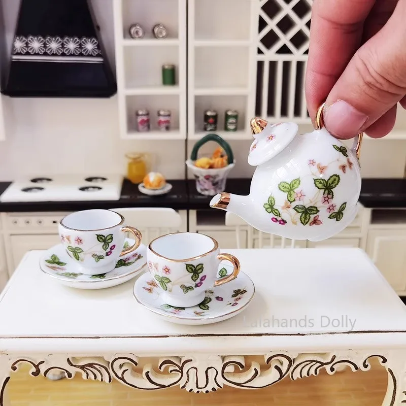 Mini juego de té de cerámica para casa de muñecas, taza de té, juego de comida, modelo de escena para casa de muñecas, muebles en miniatura, accesorios de decoración