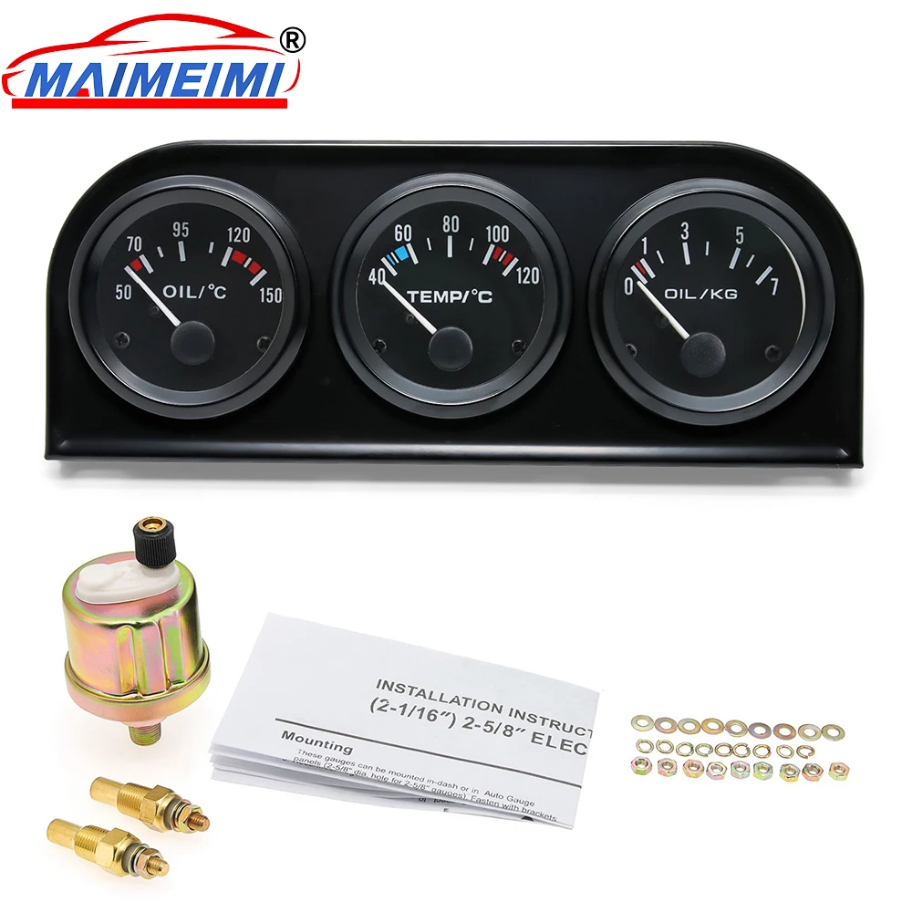 3 in 1 Car Modification Gauge Oil Temp+Oil Pressure+Water Temp with Temp/Press Sensor Digital pointer instrument