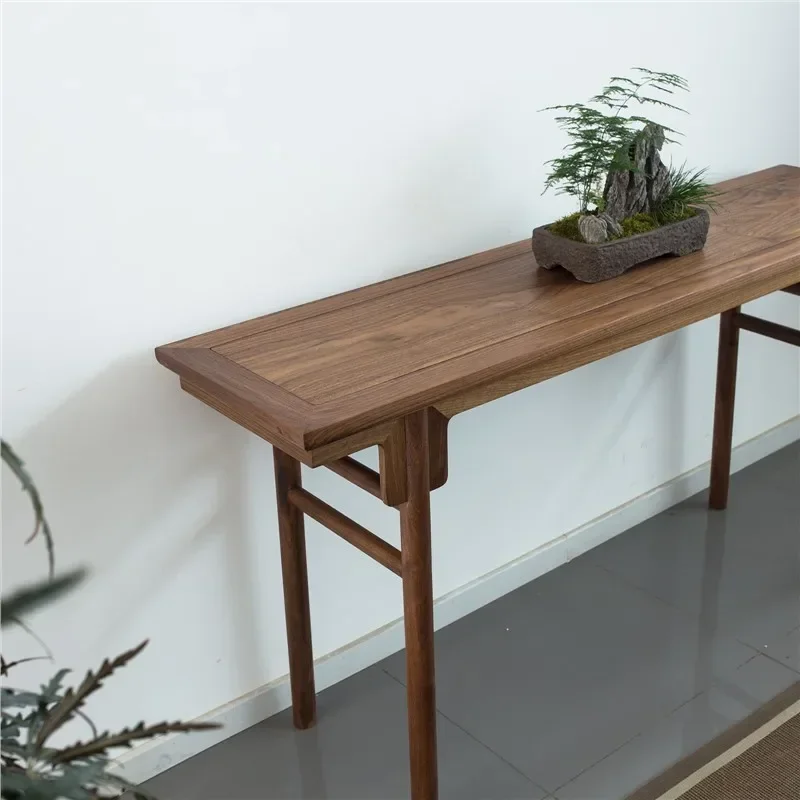 Lemari kayu kenari hitam Cina baru bergaya Zen, lemari strip kepala datar, furnitur desainer Ming kuno