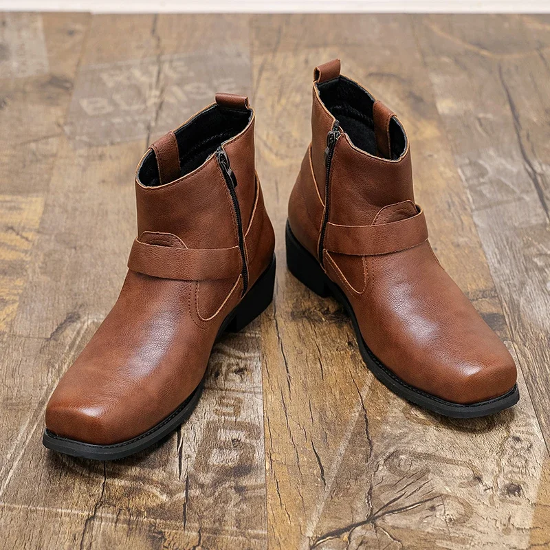 

Men High Top Boots PU Low Heel Square Toe Comfortable Trendy Business Casual Men Boots Size 38-46