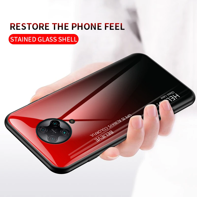 Gradient Tempered Glass Case For POCO F2 Pro F2Pro Case Silicone Bumper Hard Glass Back Phone Cover for Poco F2 Pro M2004J11G