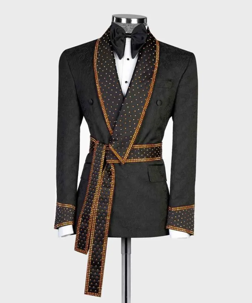Design Wedding Tuxedos Color Beaded 2 Piece Set Jacket Pants Shawl Lapel Men Suit Slim Fit Sashes Party Suits Customized