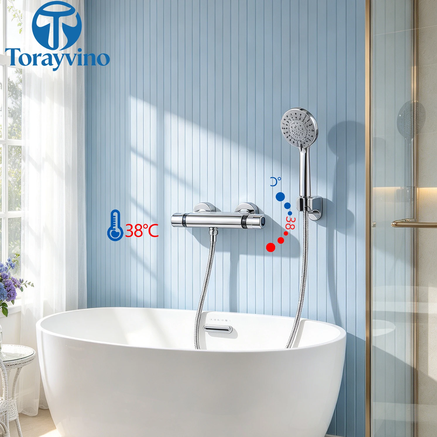 Torayvino Thermostatic Bathtub Bathroom Chrome Shower Faucet Set Tub Wall Mounted Sink Faucets Shower Systerm Bath Mixer Tap