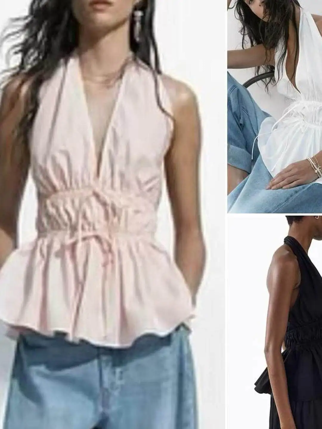 Sweet Casual Backless Skirt Style Hang Neck Top Summer Fashion Polyester Fiber A-Line Narrow Strap Vest City Walk Women