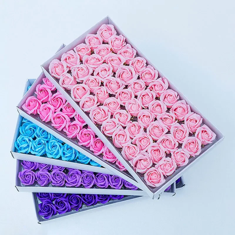 

50PCS/Box Soap Flowers Artificial Flower 3-layer Rose Floral Scented Valentine'S Day Wedding Home Decoration Soap Roses
