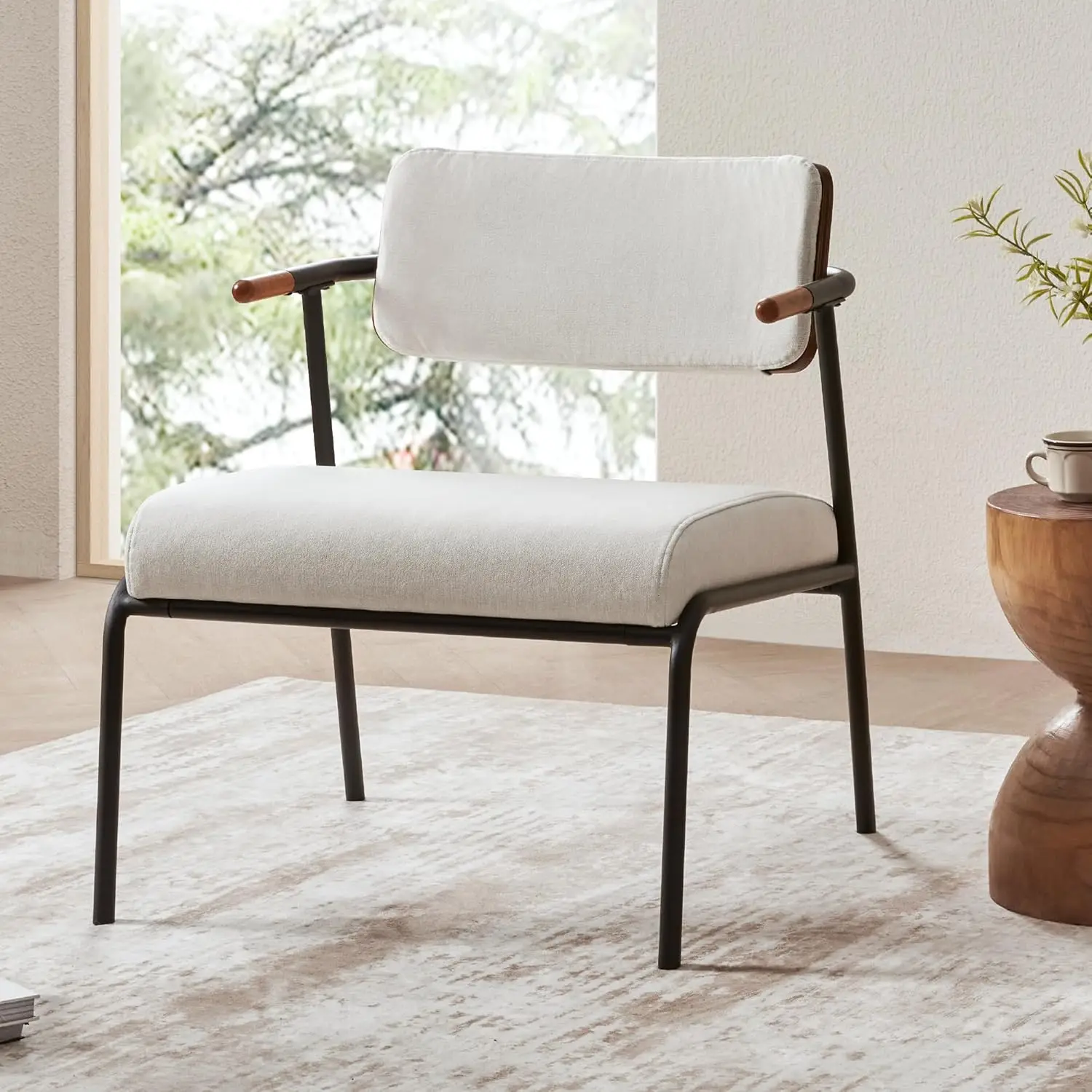 Simple Deluxe Accent Chair Set Of 2, Mid-Century Modern Accent Chair For Living Room, Upholstered Fabric Seat, Short Armrest