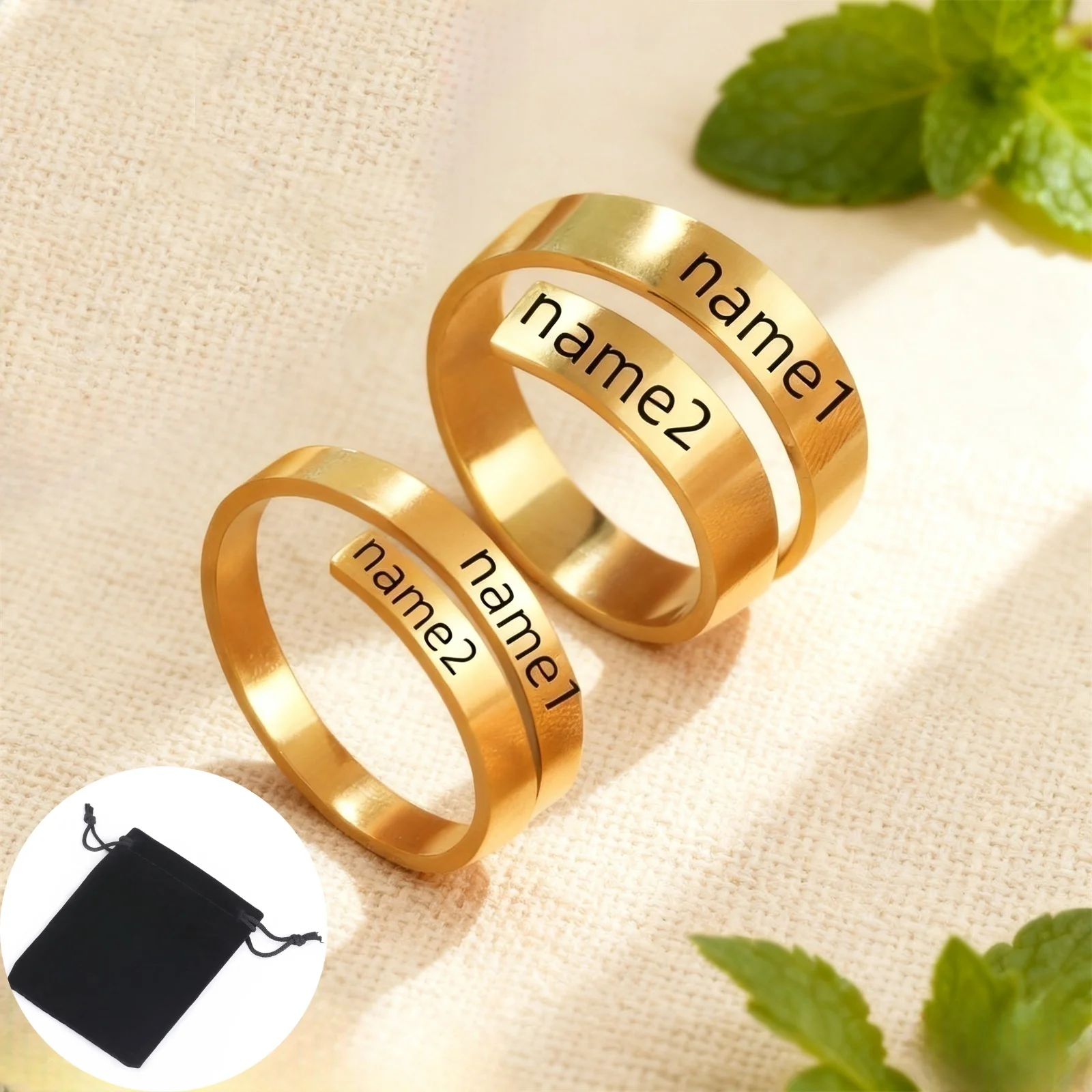 تخصيص شخصية اسم الزوجين حلقة الفولاذ المقاوم للصدأ قابل للتعديل حلقة لف تويست حلقة هندسية حلقة زوجين المجوهرات