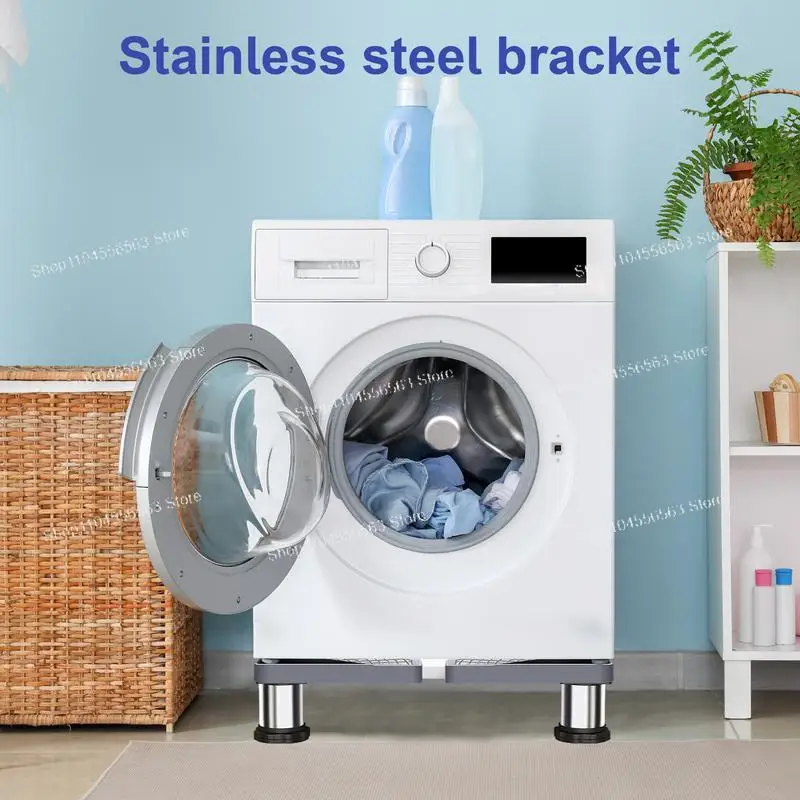 Adjustable Stainless Steel Washer Dryer Stand with 4 Sturdy Feet, Anti-Vibration Base for Home Appliance Stacking