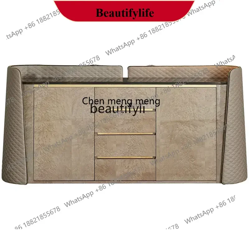 D178 Y zq Italian Entrance Cabinet Sideboard Cabinet Wall Modern Simple Leather New High-End Marble Storage Cabinet