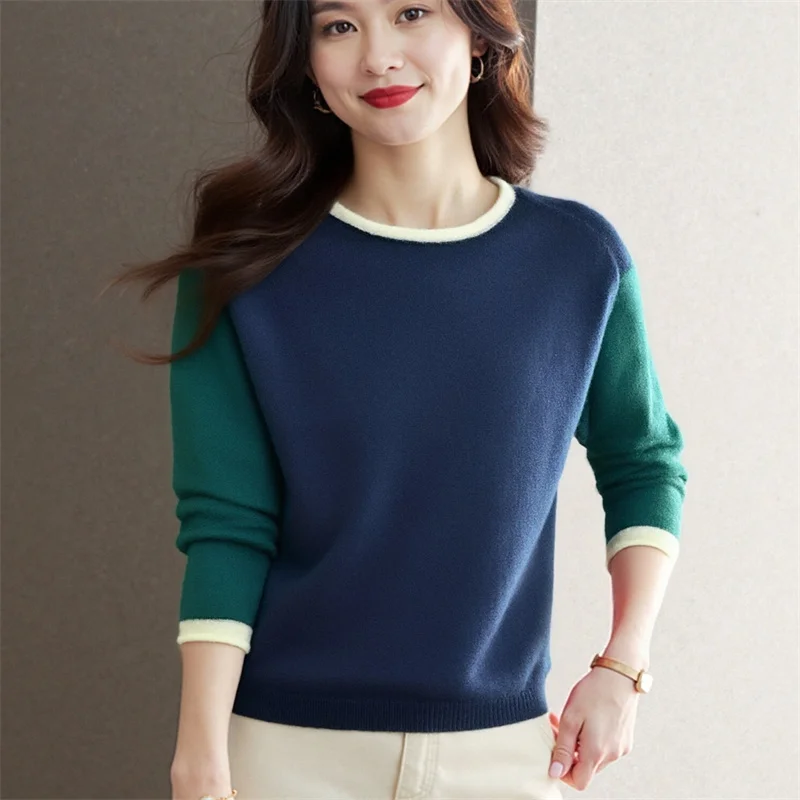 

Элегантный вечерний сексуальный повседневный вязаный свитер с цветными блоками High Street