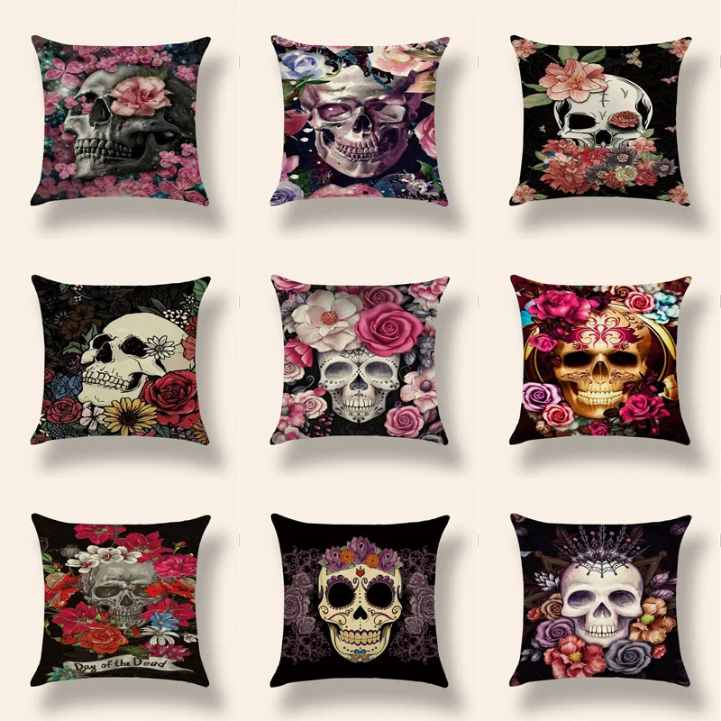 

Vintage Flower Skull Pillowcase Sweet Skull Pillows Case for Bedroom Sofa Bed Garden Room Home Decor Office Chairs 45x45 cm