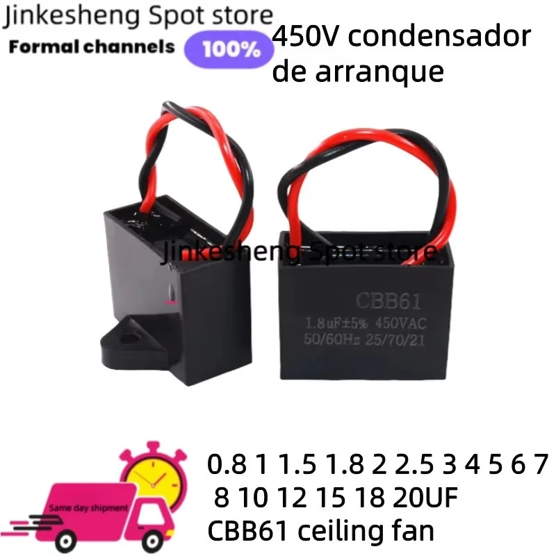 1PCS CBB61 450V condensador de arranque 0.8 1 1.5 1.8 2 2.5 3 4 5 6 7 8 10 12 15 18 20UF condensador de funcionamiento para motor de ventilador de techo