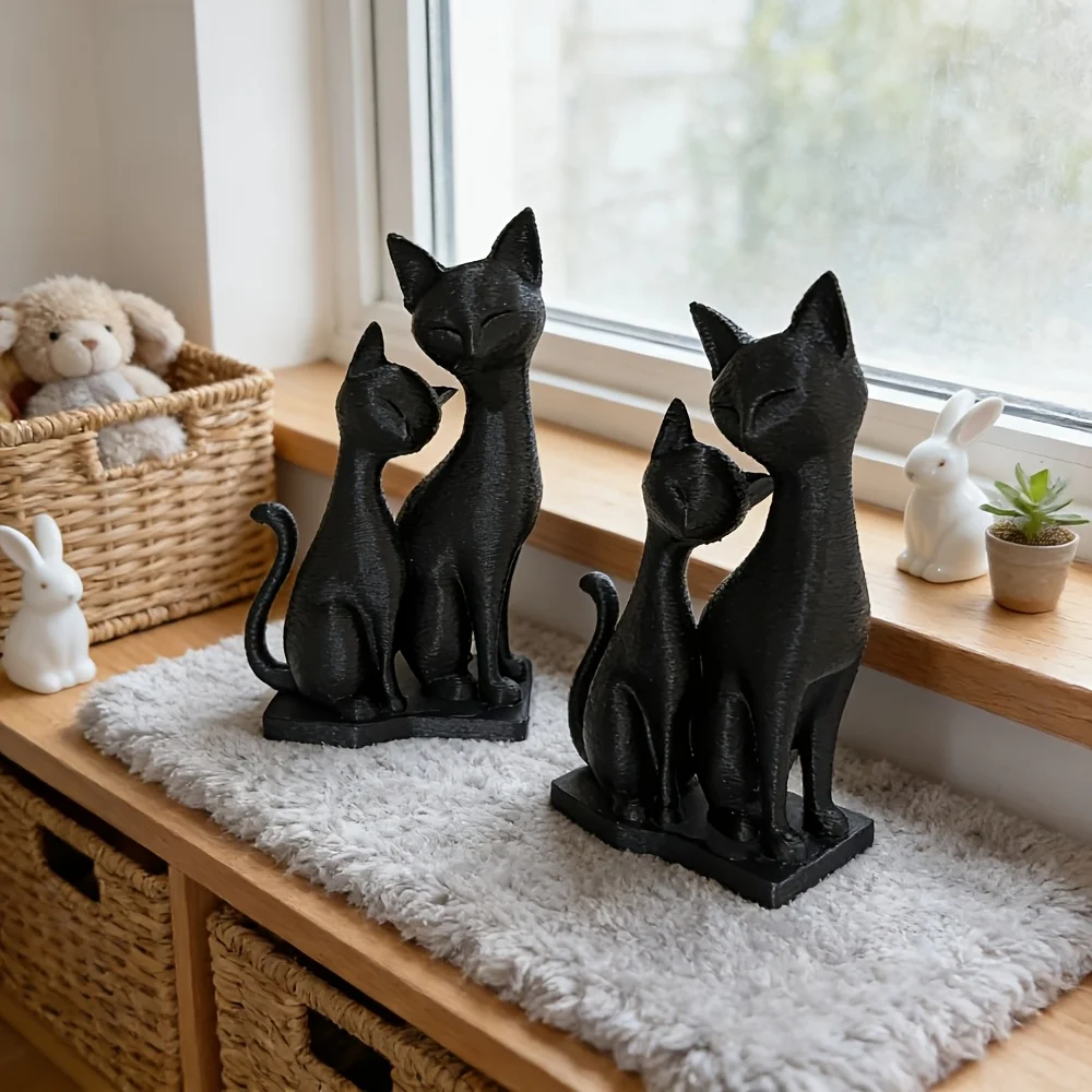 Katzen-Interaktionsskulptur, Katzen-Eltern-Kind-Statue, Niedliche Katzenpaar-Dekoration, Ideales Geschenk für Katzenliebhaber