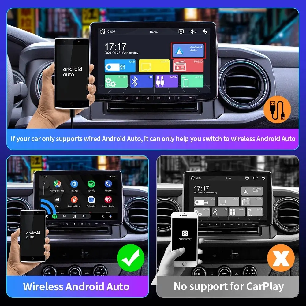 EKIY 2in1 Wireless CarPlay Dongle Wireless Android Auto Adapter AI Smart Box Car Intelligent Systems For Car With Wired CarPlay