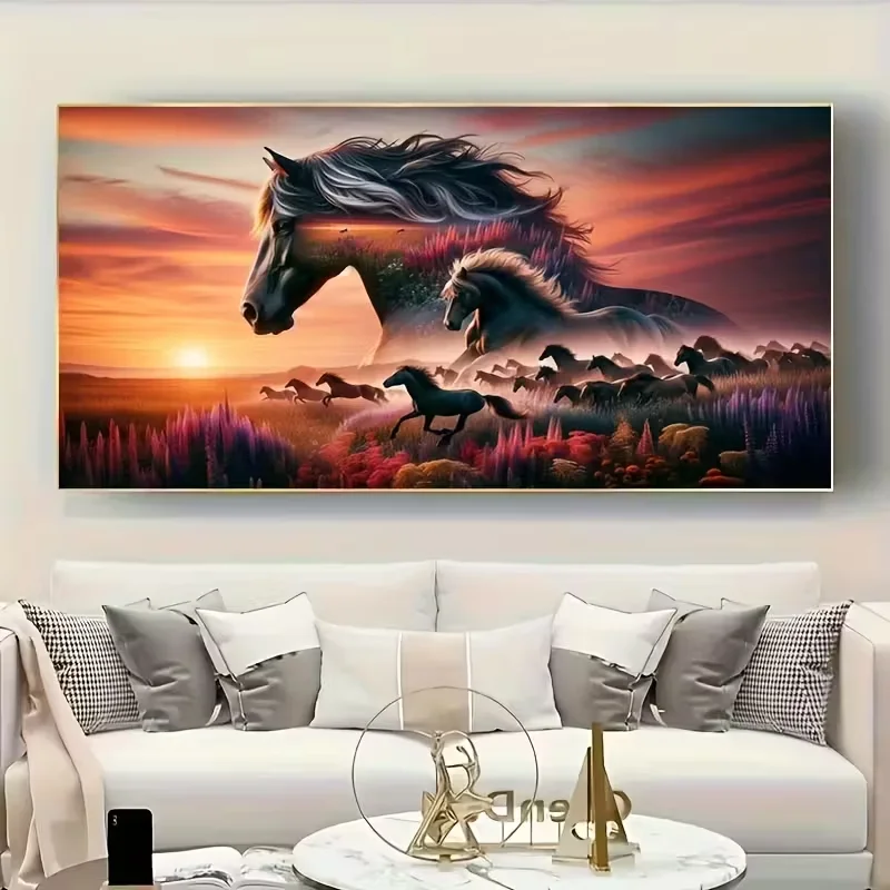 

Full Square Round Diamond Painting New Arrival Sunset Running Horses Landscape Mosaic Diamond Embroidery Portrait Rhinestones