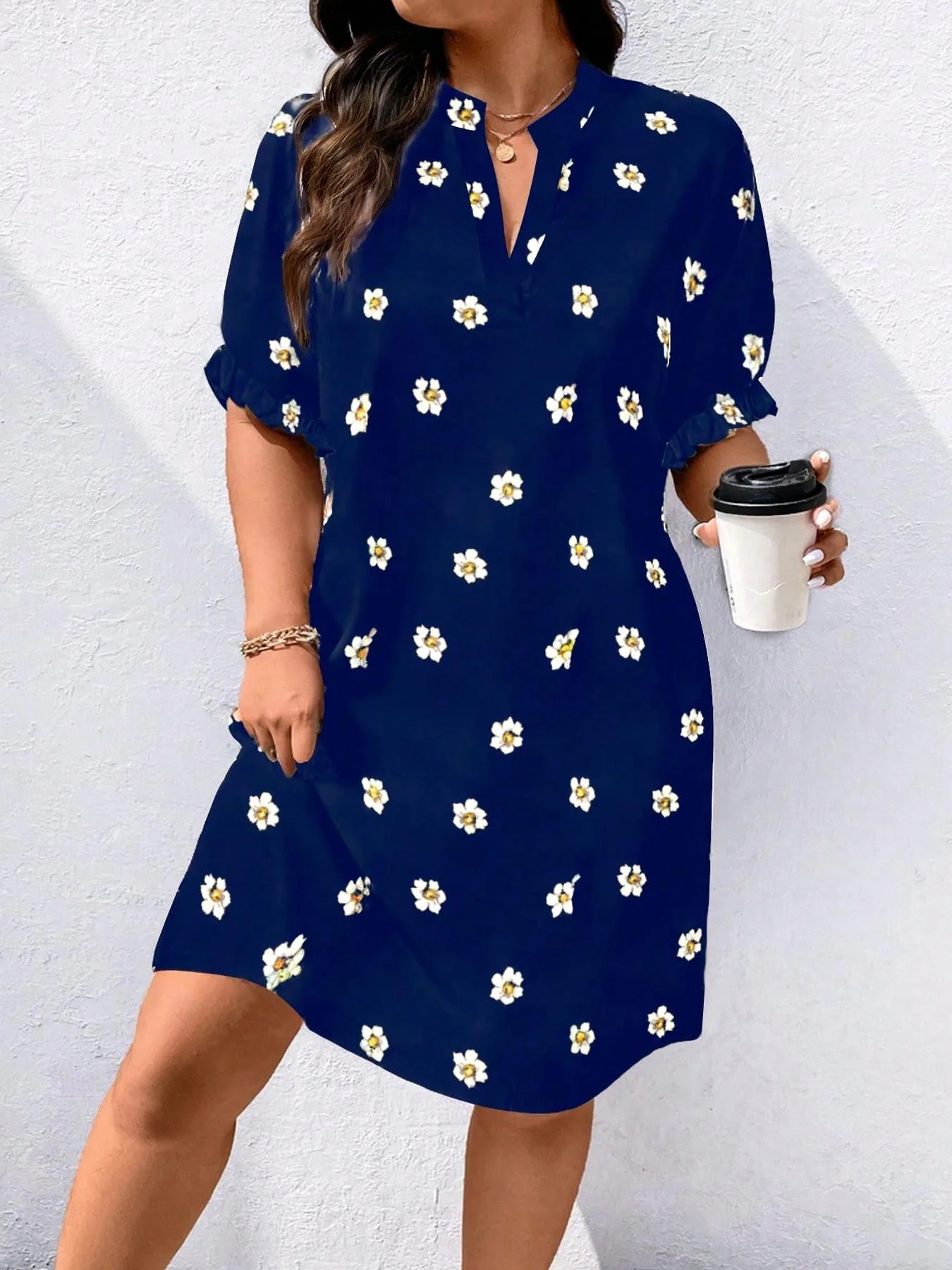 

Plus Size Summer Dress, Fitted Woven Fabric, Moderate Thickness, Elegant Style for Casual Wear and Special Occasions