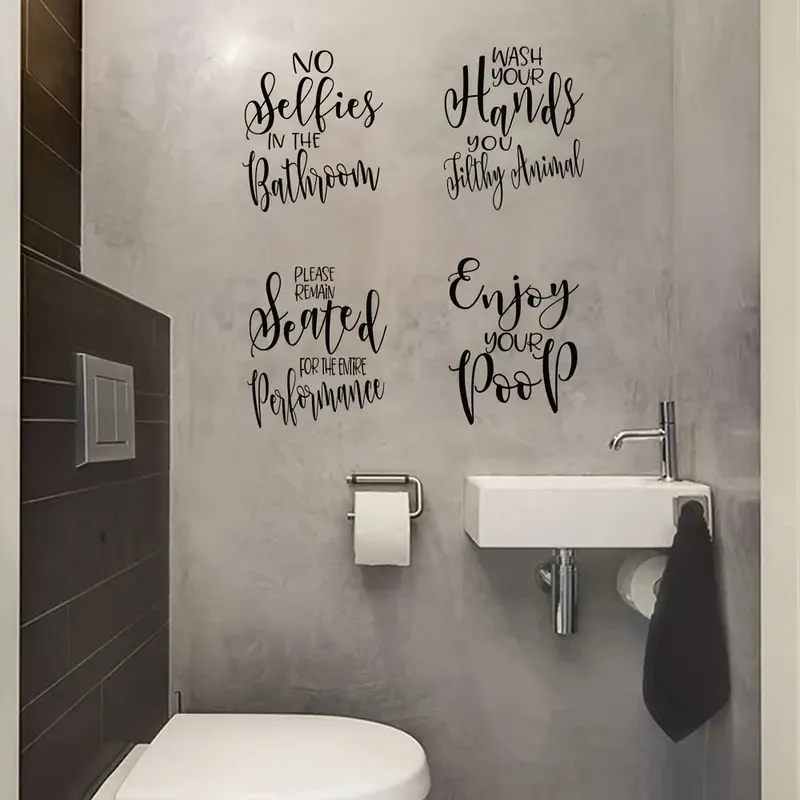 Pegatinas de pared impermeables de PVC para baño, pegatinas creativas con frases en inglés para Recordatorio de inodoro, decoración del hogar