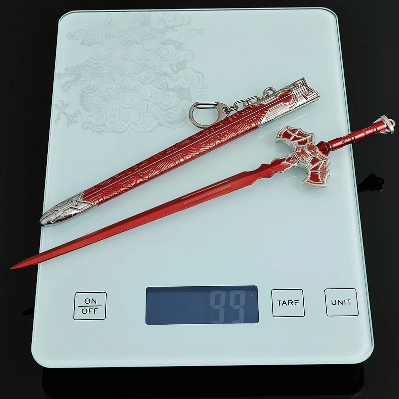 22 cm/8.66in De Legende van Qin Anime Perifere Wapen Model Bloed Kleren Hou Rood Zwaard met Schede Metalen ambachtelijke Ornament Display