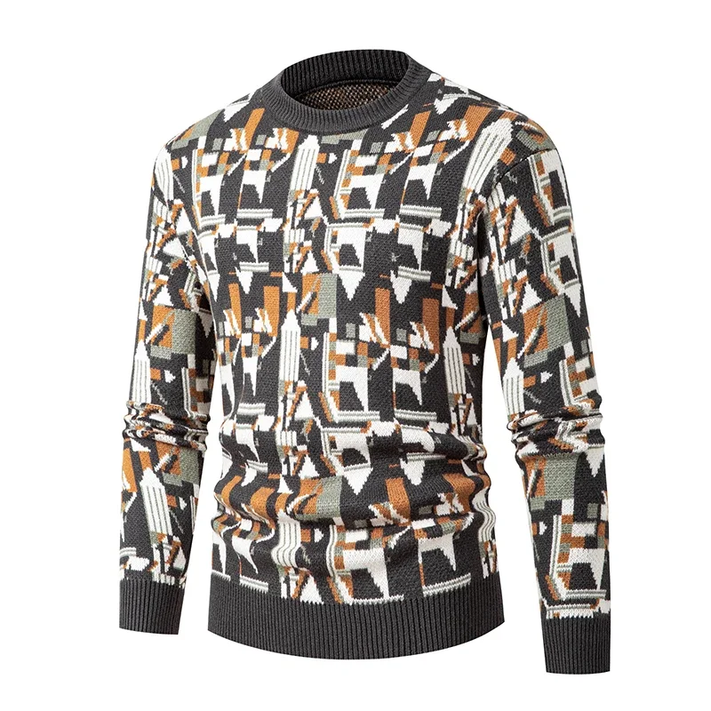 Wintertrui voor heren 2025, kersttrui, coole truien, vintage geometrisch patroon, warme truien, paar gebreide truien, jas