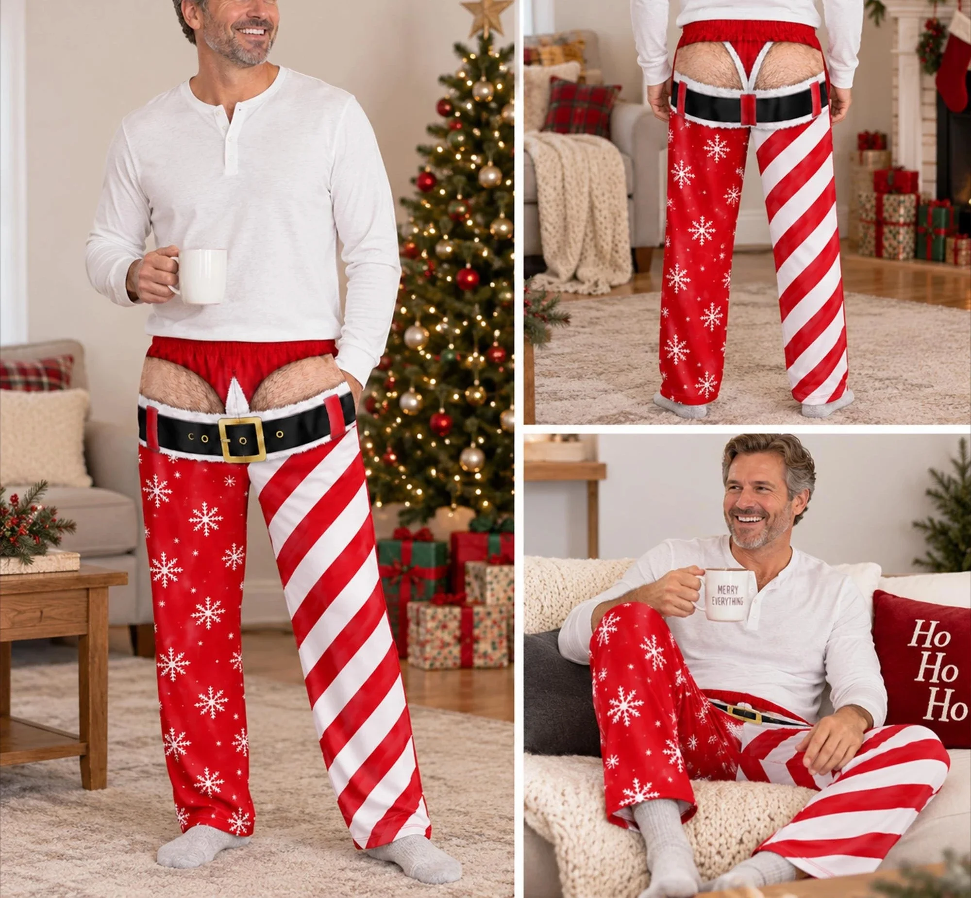 Funny Santa Christmas Pajama Pants, Matching Couple Holiday Pajamas, Adult Holiday Lounge Pants, Christmas Gift for Him Her