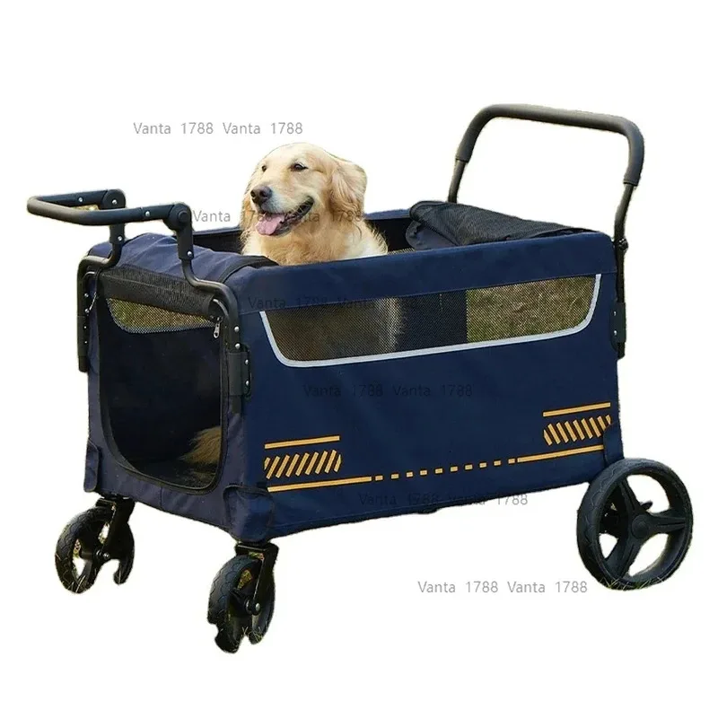 Foldable Strollers, 4 Wheels Travel Cer, Large Dogs Pet Cart