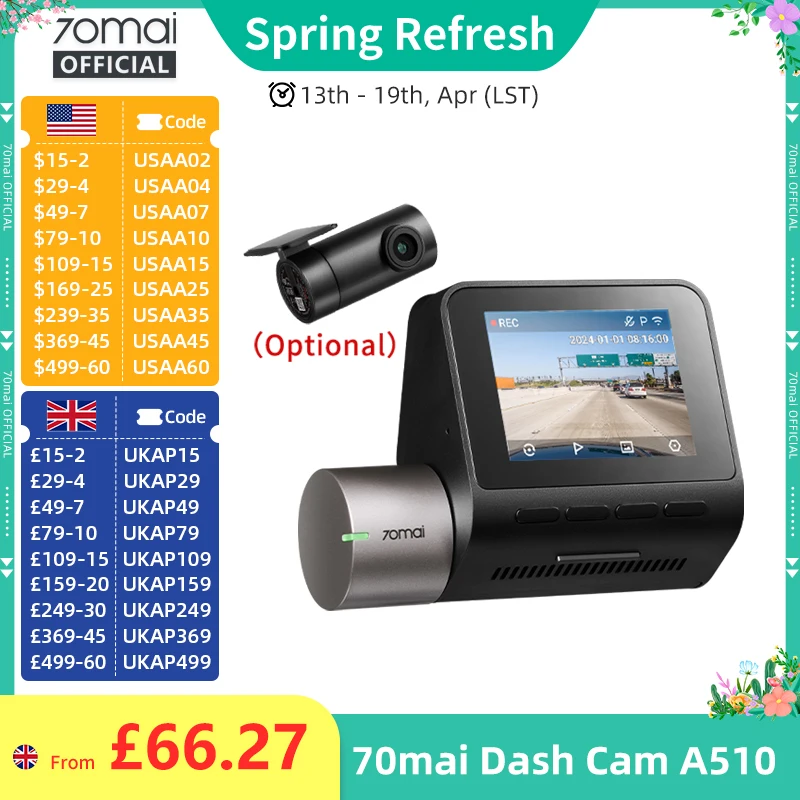 70Mai Dash Cam A510…