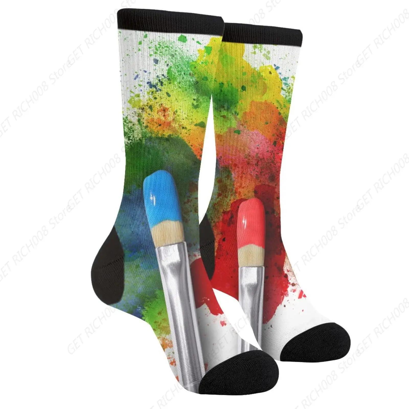 Brush Rainbow Splash Art Painting Casual Funny Funky Novelty Socks For Men Women Print