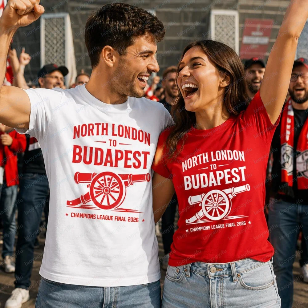 Camiseta Arsenal Final 2026, Camiseta da Liga dos Campeões de Budapeste, Camisa de Futebol North London, Presente para Fãs do Arsenal, Roupas Masculinas