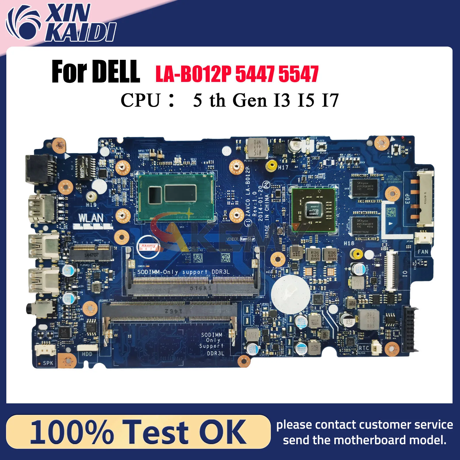 

For Dell Inspiron 14 5443 5447 5448 5542 5547 5548 Laptop Motherboard LA-B012P with i5 i7 CPU CN-0V25MC 006M0K 100% Tested OK