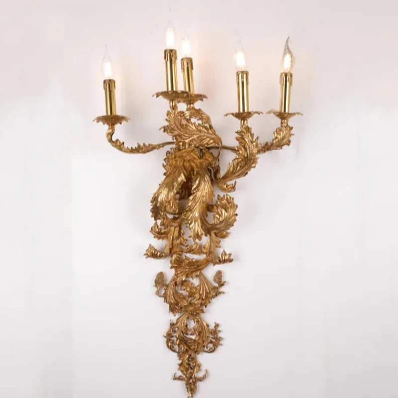 

Специальный день Лилия Медные настенные светильники Украшение гостиной Фон отеля Спальня Пять головок Свечи Настенные светильники