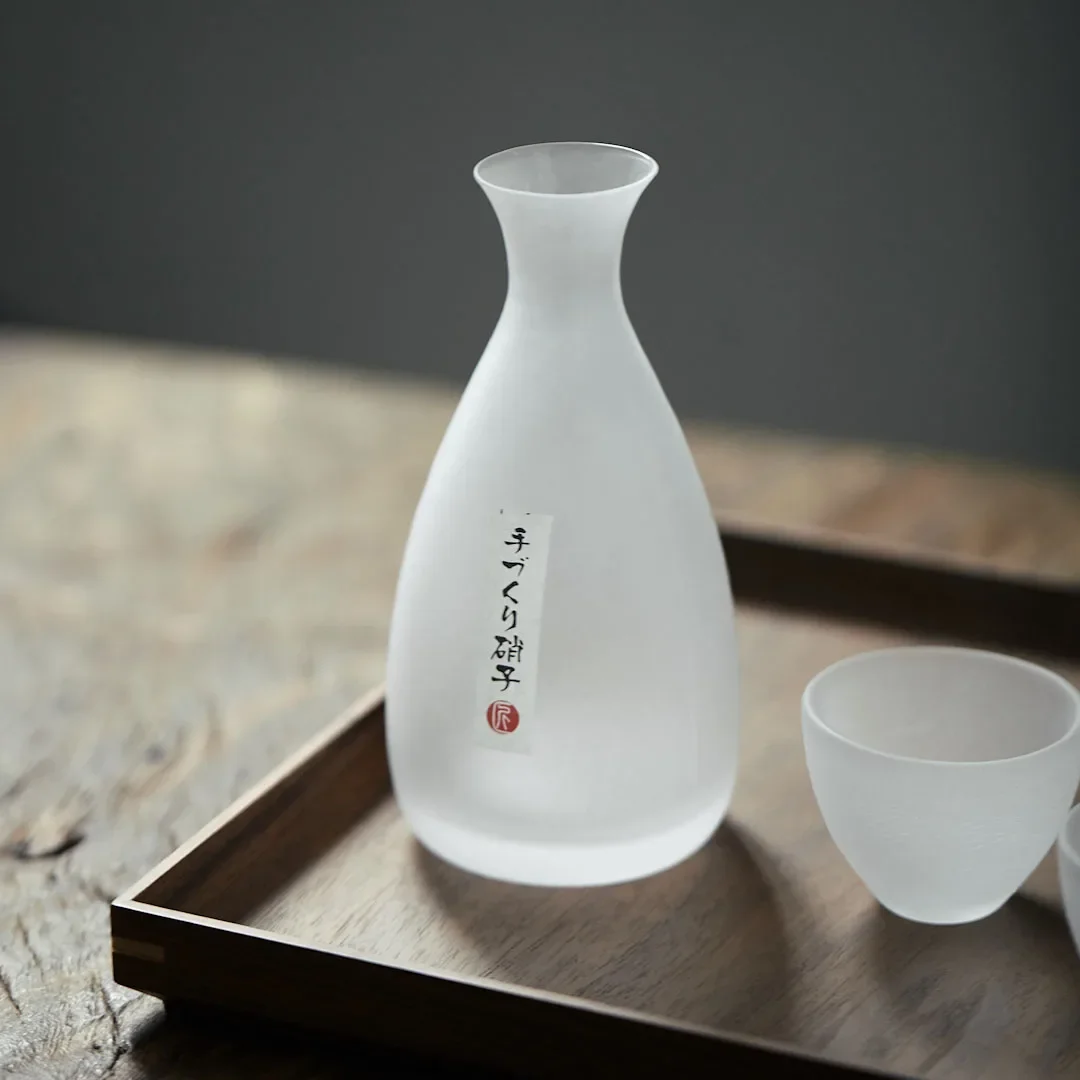 Handmade Sake Ware Frosted Glass Wine Dispenser Set, Rice Wine, Simplicity, Ground Glass, Japanese Flagon, Good Texture